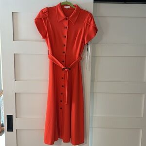Orange Calvin Klein Belted Button Down Dress